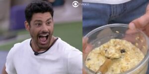 Cauã Reymond provou comida duvidosa no BBB23 (Foto: Reprodução / Globo)