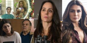 Cema, Pilar, Helô, Chiara e Guerra em cenas de Travessia (Foto: Reprodução / Globo)