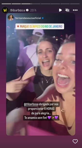 Fernanda Souza acurtiu show de Thiaguinho ao lado de sua namorada, Eduarda Porto (Foto: Reprodução/ Instagram)