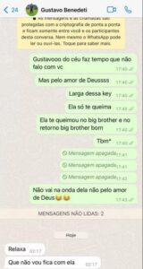 Conversa de Gustavo do BBB23 com uma amiga (Foto: Reprodução / Internet)