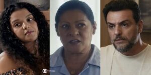 Karina, Creusa e Moretti em cenas de Travessia (Foto: Reprodução / Globo)