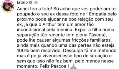 Print mostrando comentário de Latino na publicação (Foto Reprodução/Instagram)