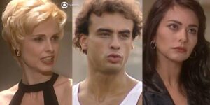 Léia, Geraldino e Suzane em cenas de O Rei do Gado (Foto: Reprodução / Globo)