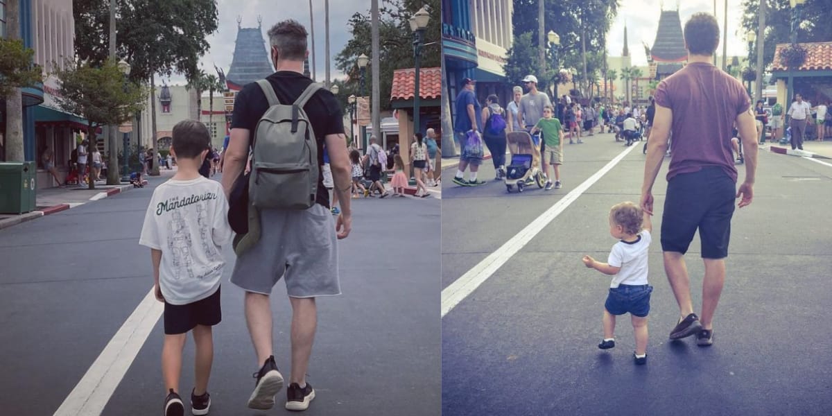 Sandy fotografou Lucas Lima e Theo no mesmo ponto da rua, para mostrar o crescimento de seu filho (Reprodução: Instagram)