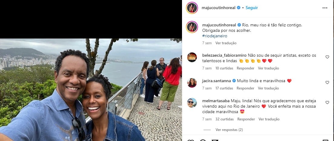 Maju Coutinho surgiu ao lado do marido Agostinho Paulo e surpreendeu (Foto: Reprodução)