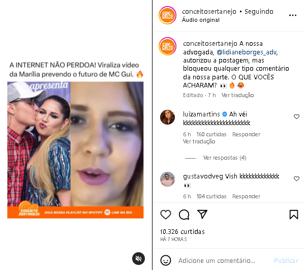 Marília Mendonça surgiu cantando a música Infiel e dedicando para MC Gui (Foto: Reprodução/ Instagram)