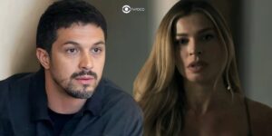 Oto (Romulo Estrela) e Débora (Grazi Massafera) em cenas de Travessia (Foto: Reprodução / Globo / Montagem TV Foco)