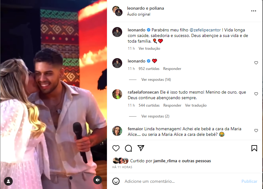 Poliana Rocha e Leonardo se declaram a Zé Felipe - Foto: Reprodução/Instagram