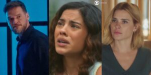 Theo, Jenifer e Lumiar em cenas de Vai na Fé (Foto: Reprodução / Globo)