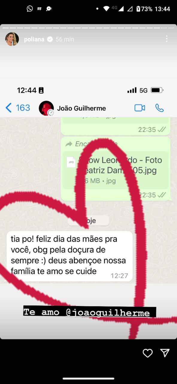 João Guilherme também mandou mensagem para a madrasta (Foto: Reprodução/ Instagram)