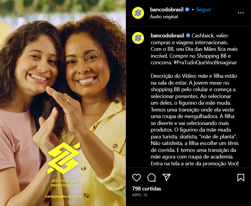 Banco do Brasil lança campanha pro dia das mães (Foto Reprodução/Instagram)