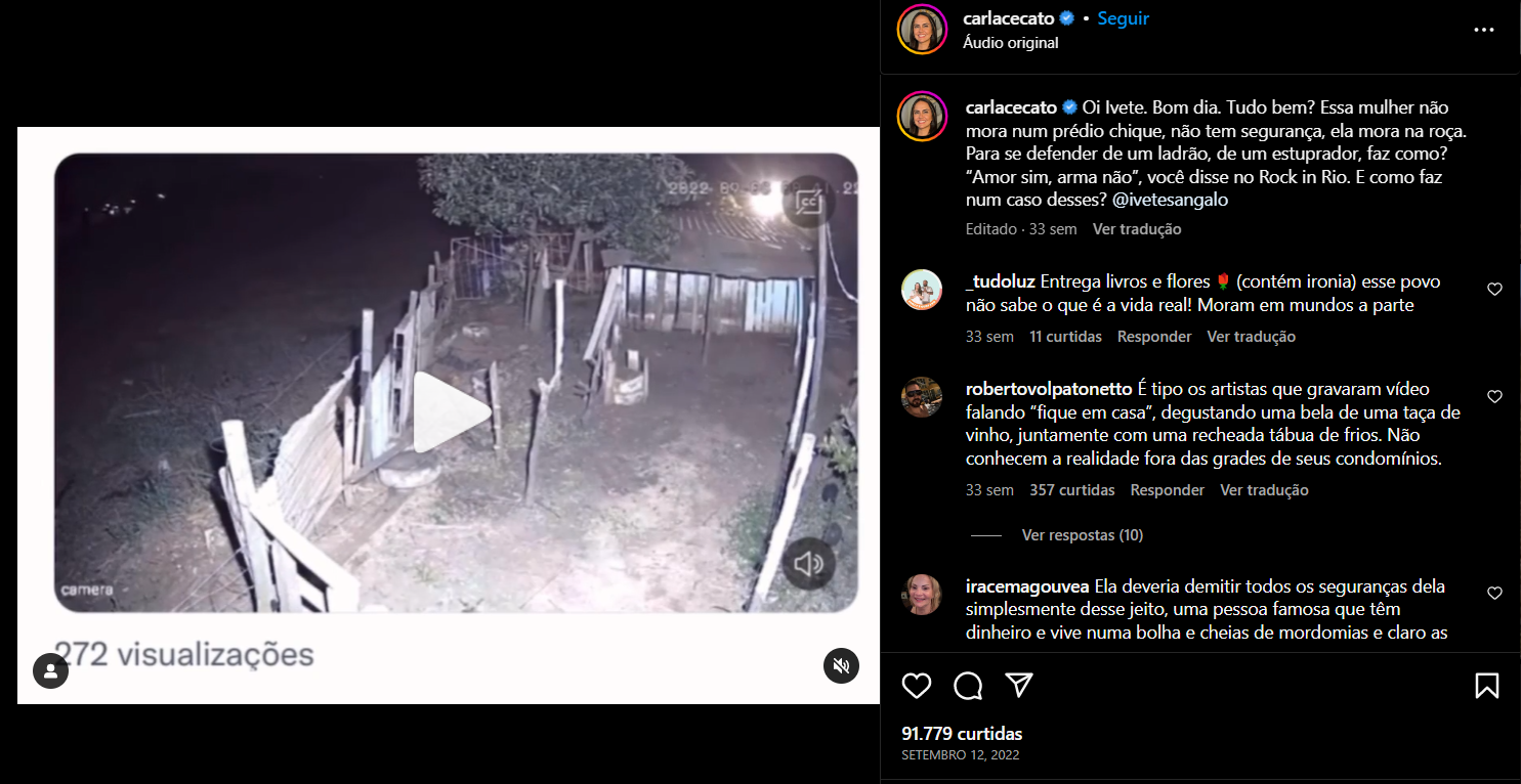 Ivete Sangalo foi confrontada por Carla Cecato pelas redes sociais (Foto Reprodução/Instagram)