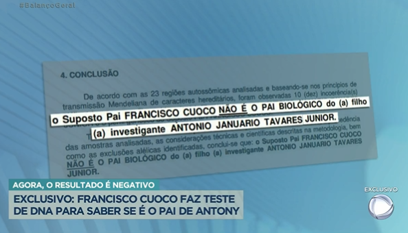 Resultado do exame de DNA (Foto Reprodução/Twitter)