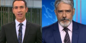 César Tralli no Jornal Hoje e William Bonner no Jornal Nacional (Foto: Reprodução / Globo)