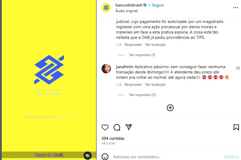 Cliente do Banco do Brasil estão enfurecidos com situação - Foto Reprodução Instagram