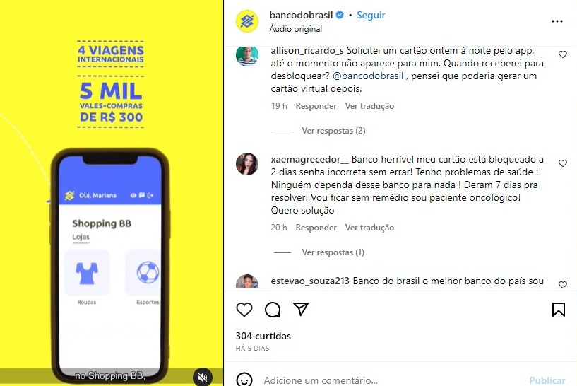 Cliente do Banco do Brasil estão enfurecidos com situação - Foto Reprodução Instagram