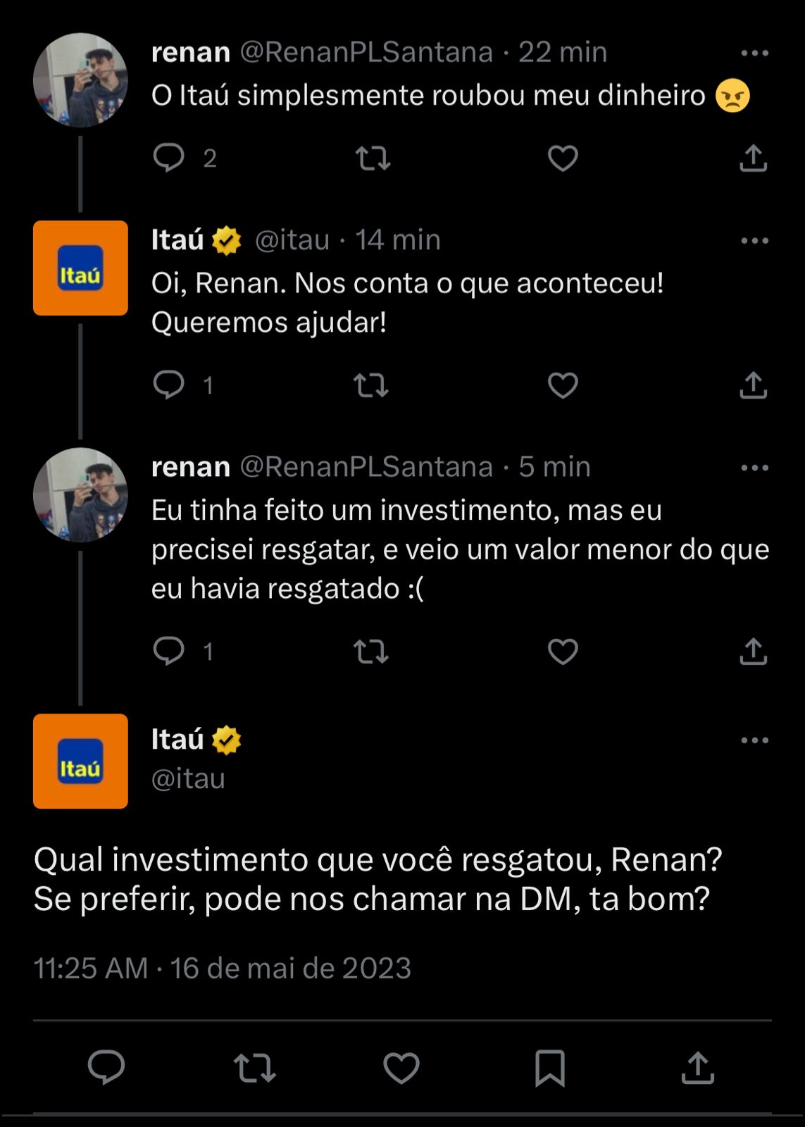 Clientes do Itaú estão enfurecidos com situação com o banco nesta terça-feira (16) - Foto Reprodução Twitter