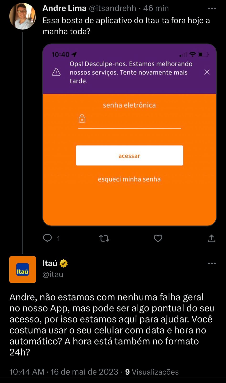 Clientes do Itaú estão enfurecidos com situação com o banco nesta terça-feira (16) - Foto Reprodução Twitter