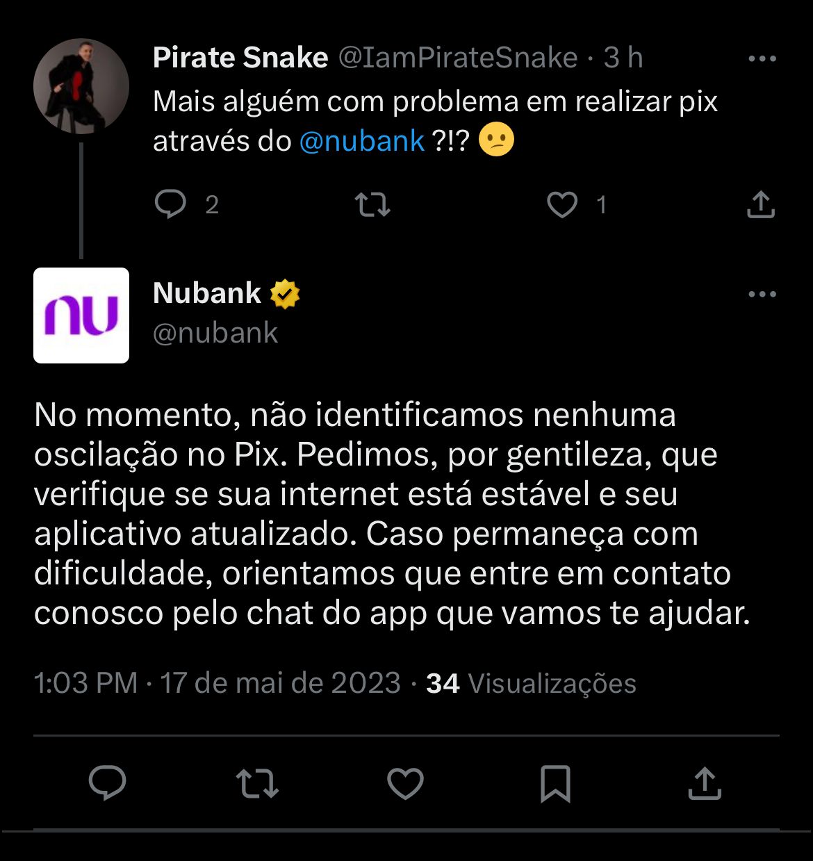 Clientes do Nubank estão enfurecidos com situação nesta quarta-feira (17) - Foto Reprodução Twitter