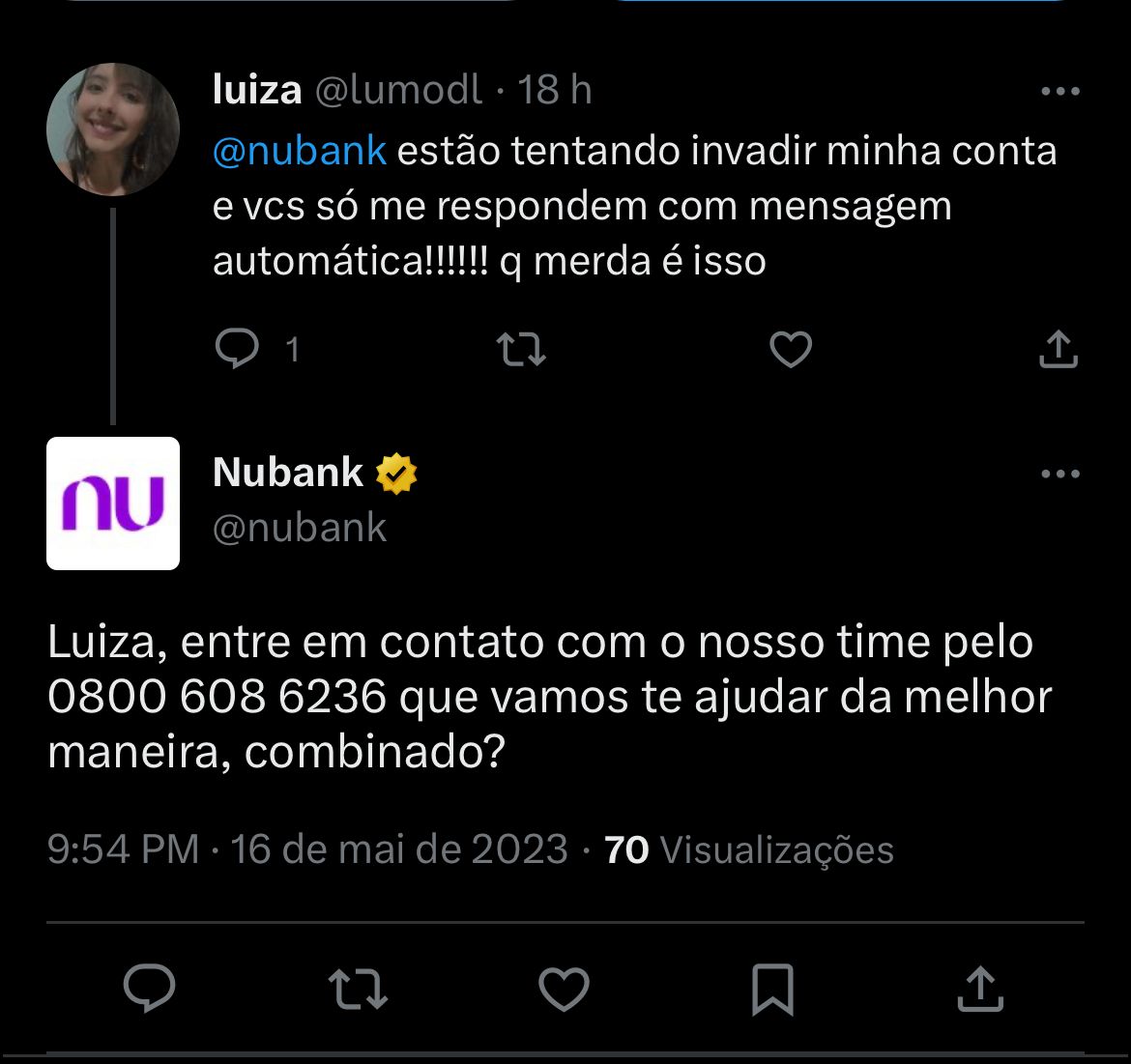 Clientes do Nubank estão enfurecidos com situação nesta quarta-feira (17) - Foto Reprodução Twitter