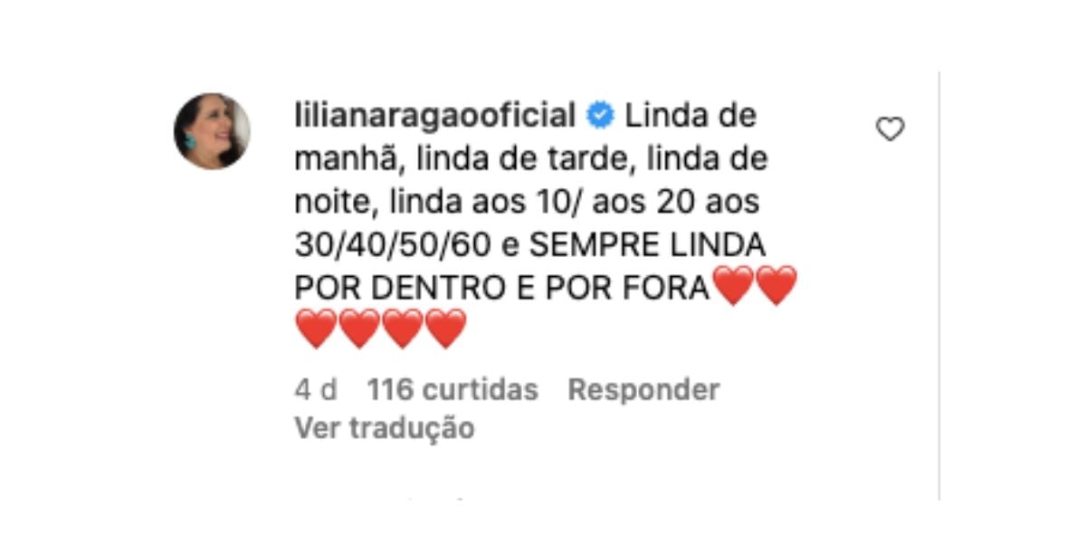 Comentário de Lilian Aragão nas fotos de Xuxa (Foto: Reprodução / Instagram) 