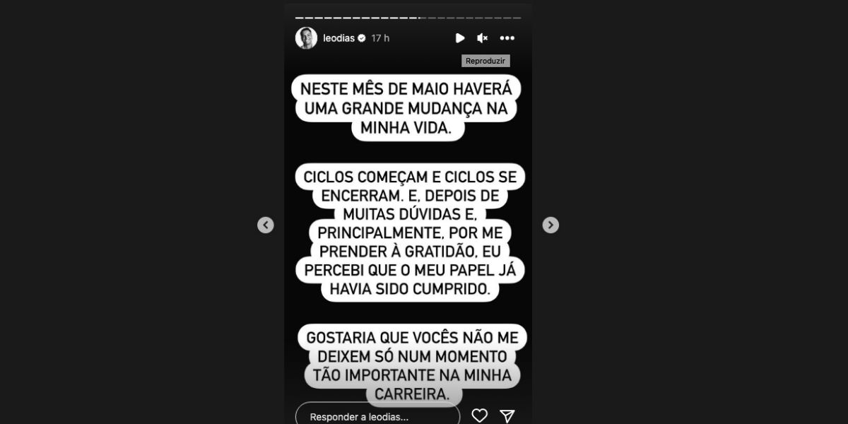 Comunicado de Léo Dias (Foto: Reprodução / Instagram)