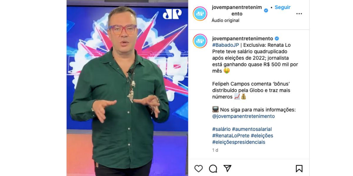 Felipeh Campos fala sobre aumento. de salário na Globo (Foto: Reprodução / Instagram)