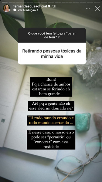 Publicação de Fernanda Souza nos stories (Foto: Reprodução/ Instagram)