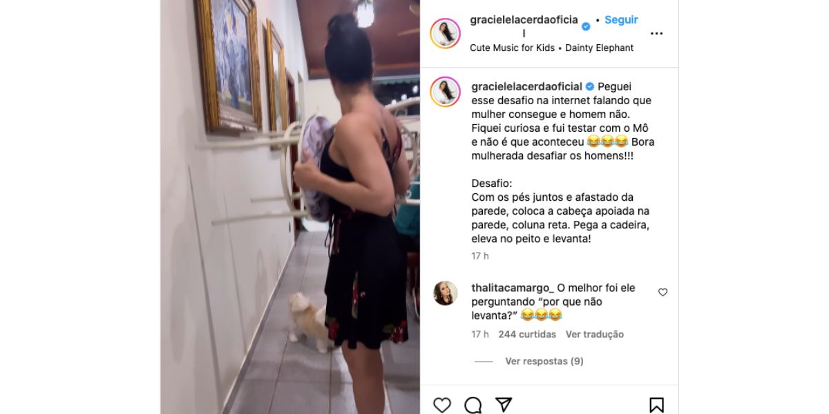 Graciele Lacerda fazendo desafio (Foto: Reprodução / Instagram) 