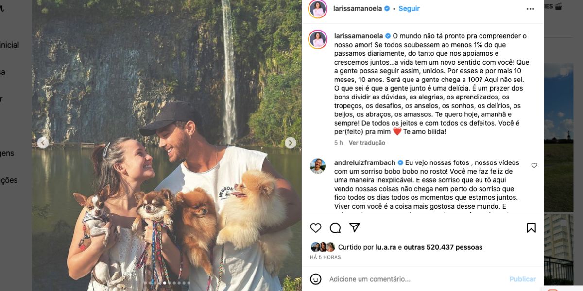 Larissa Manoela faz declaração para noivo (Foto: Reprodução / Instagram) 