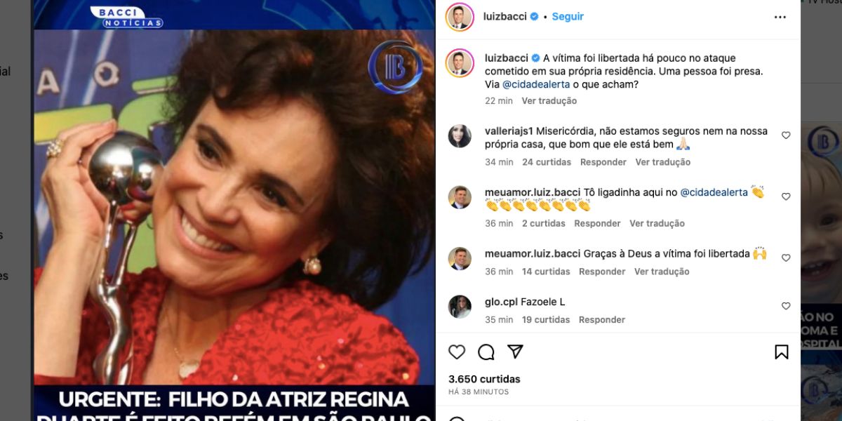 Luiz Bacci fala sobre filho de Regina Duarte (Foto: Reprodução / Instagram) 
