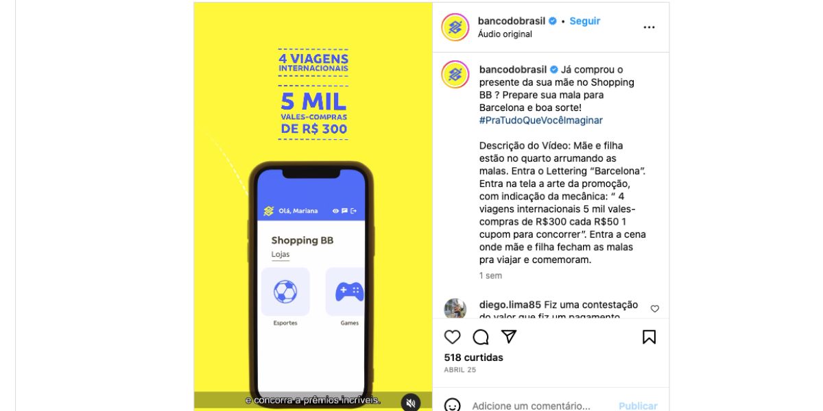 Promoção do Dia das Mães do Banco do Brasil (Foto: Reprodução / Instagram) 