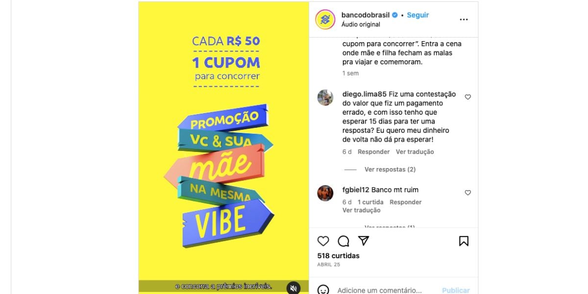 Promoção do Dia das Mães do Banco do Brasil (Foto: Reprodução / Instagram) 