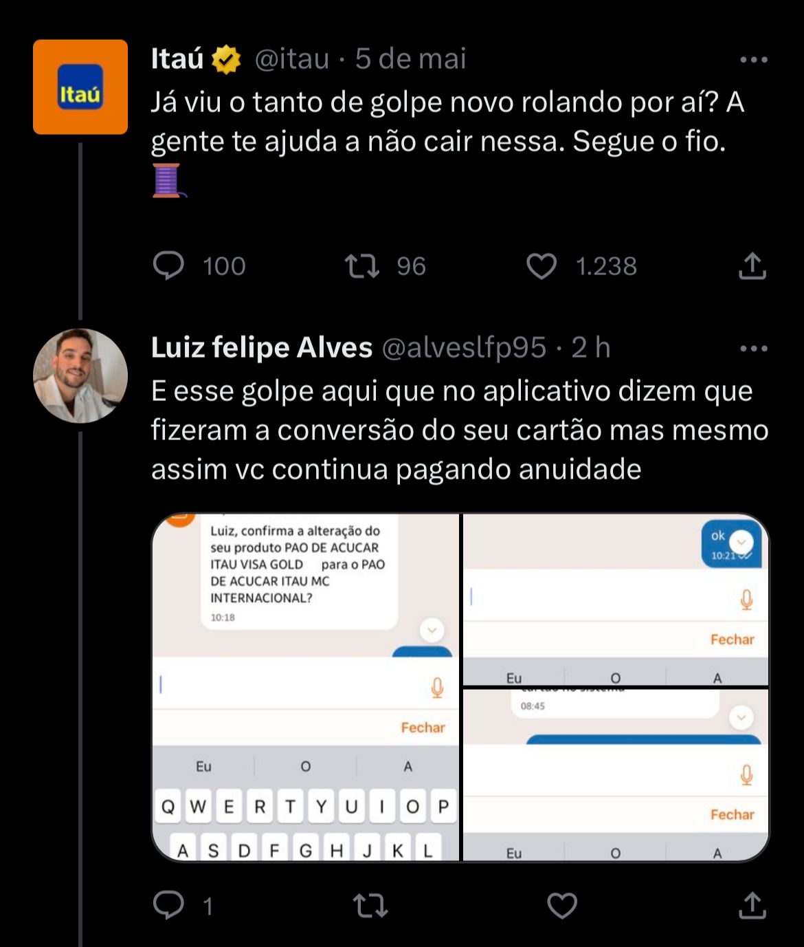 Situação do Itaú anda enfurecendo clientes nesta segunda (08) - Foto Reprodução Twitter