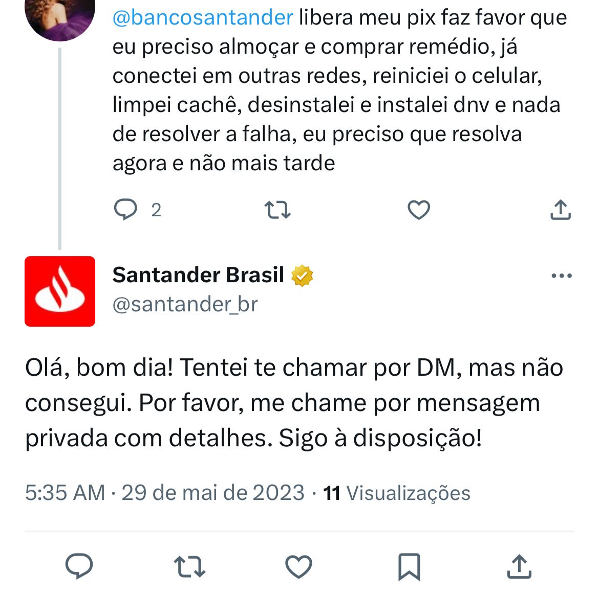 Situação do Santander enfurece clientes HOJE (29) e você precisa saber - Foto Reprodução Twitter