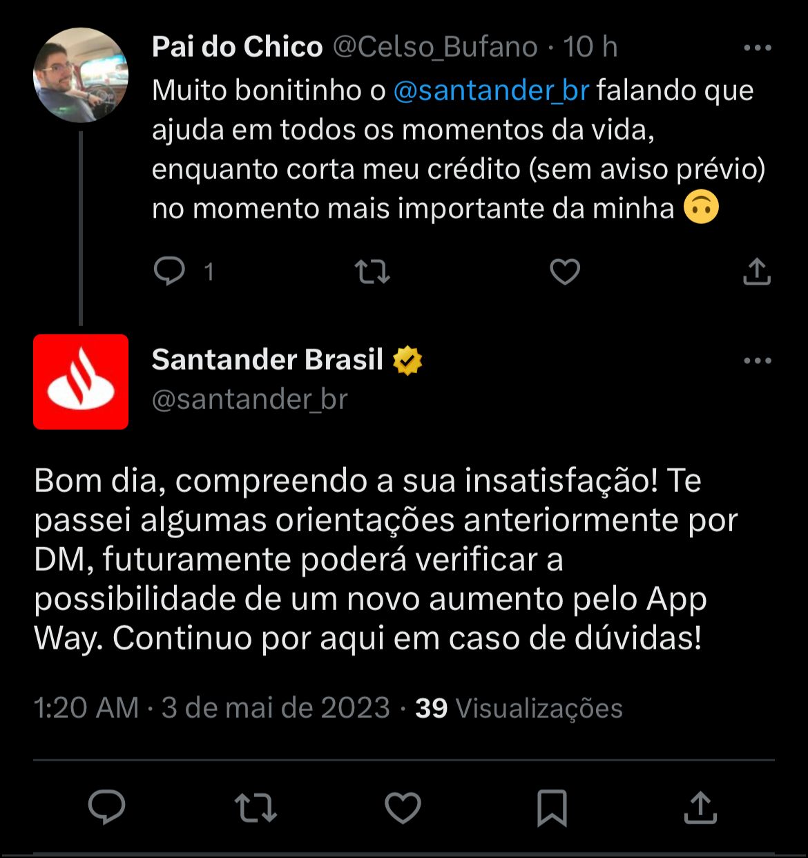 Situação do Santander está enfurecendo clientes HOJE (03) - Foto Reprodução Twitter