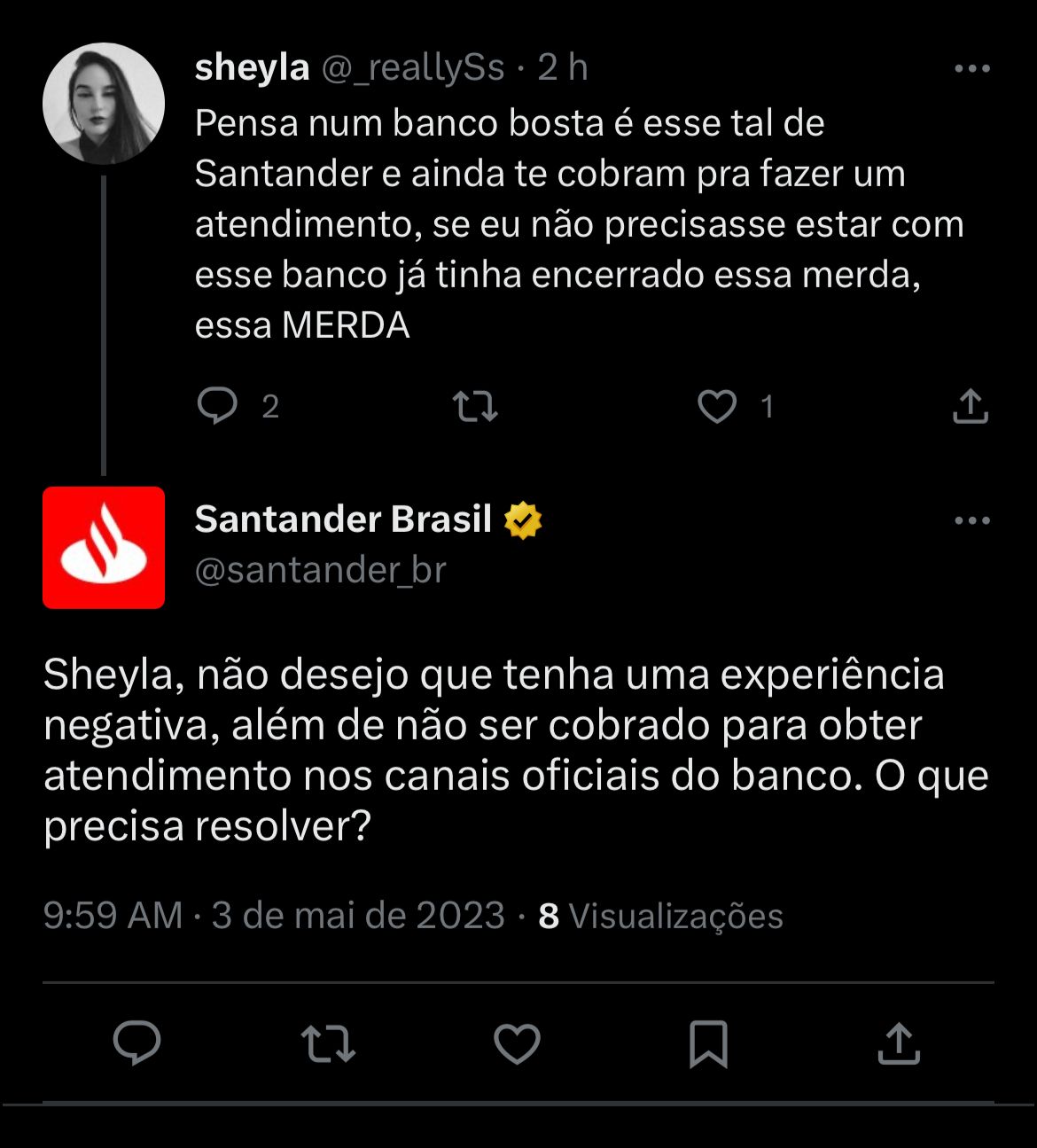 Situação do Santander está enfurecendo clientes HOJE (03) - Foto Reprodução Twitter