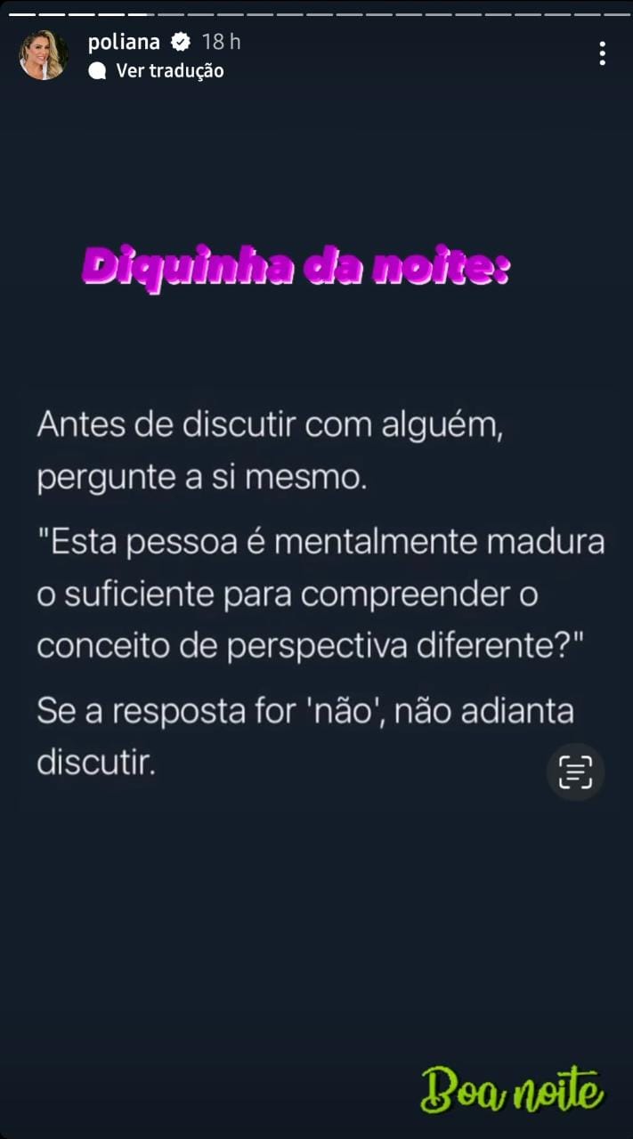 Stories de Poliana Rocha, esposa de Leonardo (Foto: Reprodução/ Instagram)