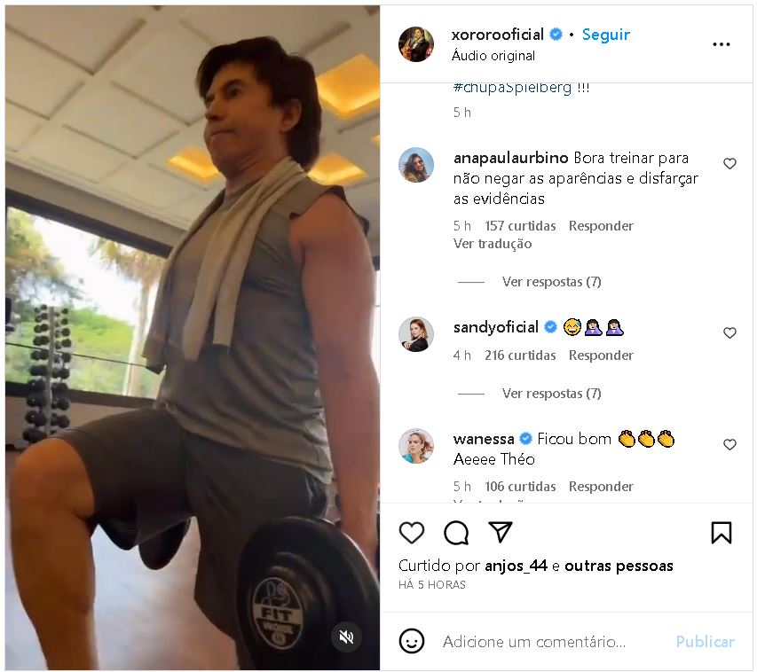 Xororó em vídeo feito pelo filho de Sandy e comentário da cantora - Foto Reprodução Instagram