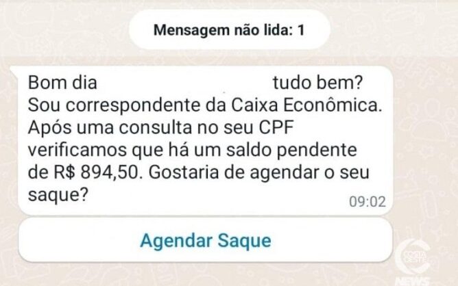 Exemplo dos golpes que muitos bandidos dão em nome da Caixa pelo WhatsApp (Foto Reprodução/Tectudo)