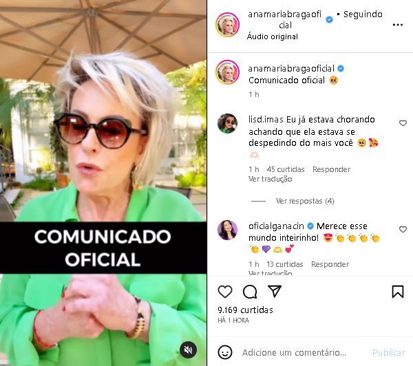 Ana Maria Braga fez comunicado que ninguém esperava (Foto: Reprodução/ Instagram)