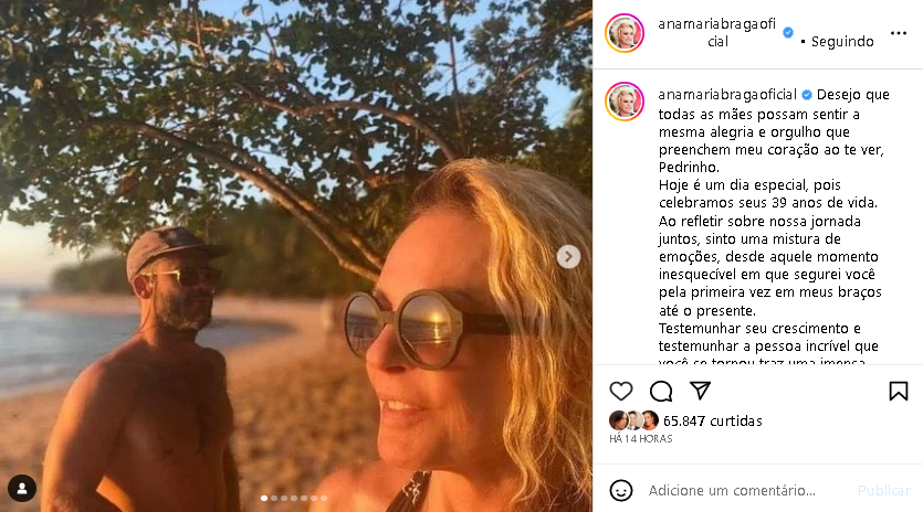 Ana Maria Braga surgiu em registro raro com o filho (Foto: Reprodução/ Instagram)