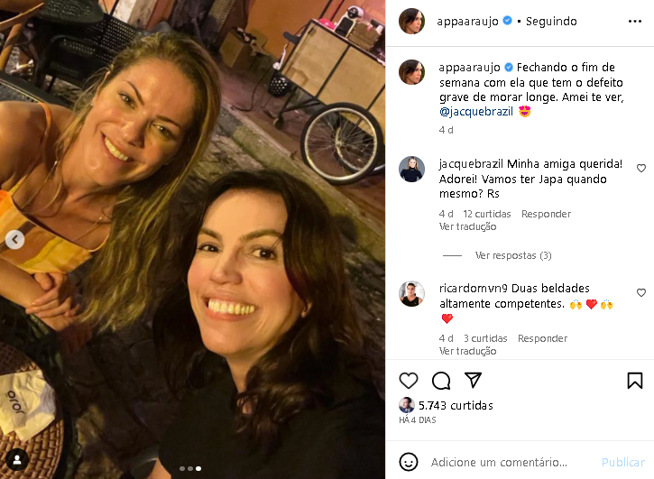 Ana Paula Araújo e Jacqueline Brazil surgiram juntas (Foto: Reprodução/ Instagram)