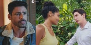 Caio, Aline e Daniel em cenas de Terra e Paixão (Foto: Reprodução / Globo)