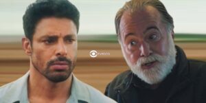 Caio (Cauã Reymond) e Antônio (Tony Ramos) em Terra e Paixão (Foto: Reprodução / Globo / Montagem TV Foco)