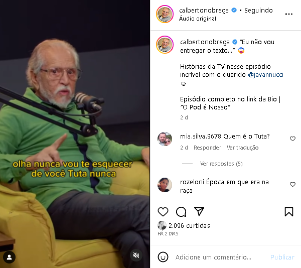 Carlos Alberto de Nóbrega sempre fez um relato sobre um trabalho (Foto: Reprodução/ Instagram)