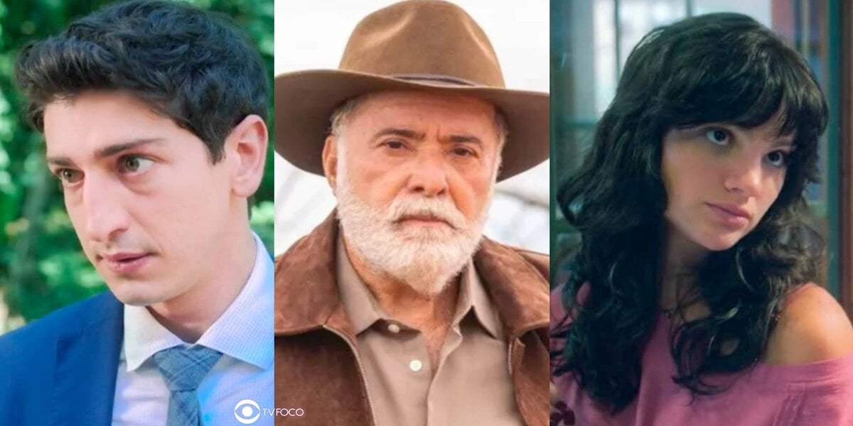 Daniel, Antônio e Petra em cenas de Terra e Paixão (Foto: Reprodução / Globo / Montagem TV Foco)