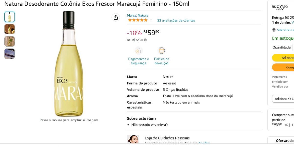 Desodorante Colônia Ekos Natura (Reprodução - Amazon)