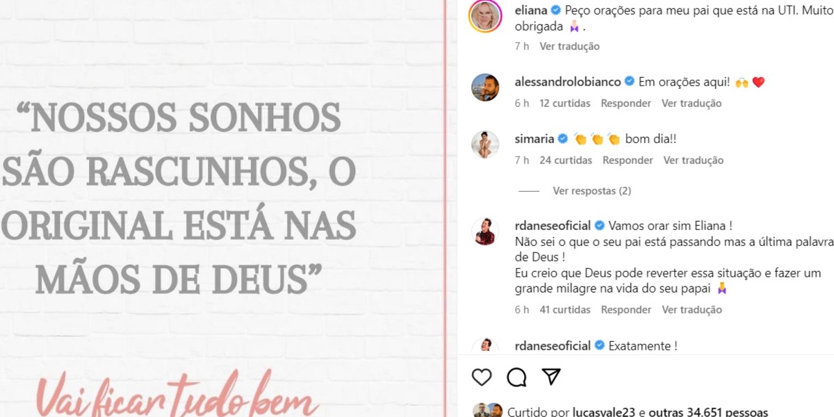 Eliana pediu orações ao pai (Foto: Reprodução/Instagram)