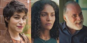 Isabel, Aline e Antônio em cenas de Terra e Paixão (Foto: Reprodução / Globo / Montagem TV Foco)